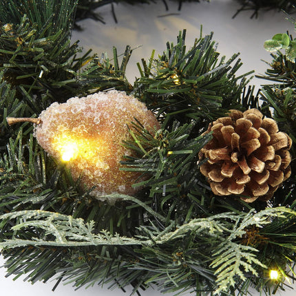 Christmas Wreath 20" Christmas Front Door Wreath Ornament with LED Lights Pinecone Berries Artificial Pine Garland for Party Table Fireplaces Porch Walls Years Halloween Home Decor