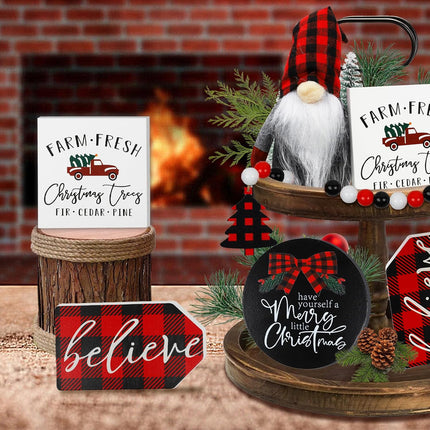 Christmas Decorations Wooden Signs Gnomes Plush Bead Garland Christmas Decor Set for Tabletop Home Winter Decorations