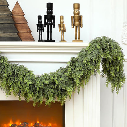Waydress 1 Pcs 6ft Christmas Cedar Garland Artificial Green Cedar Garland Faux Cedar Pine Needles Garland for Home Fireplace Indoor Outdoor Holiday Party Decoration
