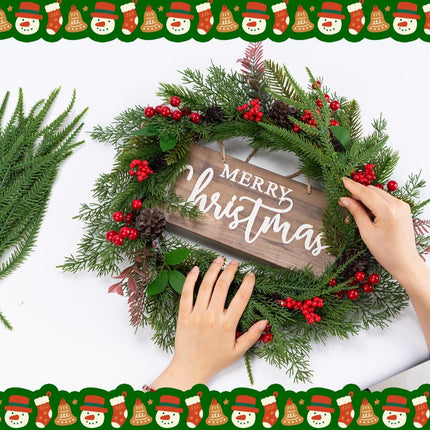 XIFAN 60 Pcs Christmas Norfolk Pine Branches and Red Berry Stems, 14'' Artificial Pine Picks, Faux Greenery for DIY Crafts, Indoor/Outdoor Garland, Wreath, and Home Decoration