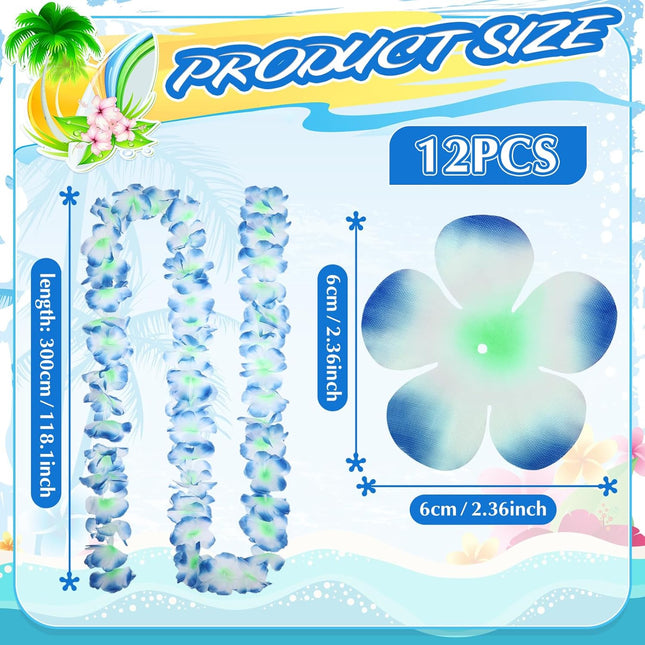 12 Pcs Tropical Flower Banner Hawaiian Garland Luau Flower Leis Garland Bulk Hawaii Party Decor Tropical Garland for Hawaii Summer Luau Tropical Decor(Blue)