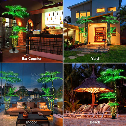 Artificial Palm Tree 6Ft 3Trunks 219LED Christmas Tree 8 Modes Timer Memory Function Lights Fake Plant Tree for Outside Patio Home Pool Yard Patio Hawaiian Office Party Tiki Bar Decor