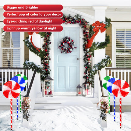 Flashmen 6PK 28inch Christmas Lollipop Pathway Light Outdoor Christmas Decorations 8 Lighting Modes Flickering Candy Marker Waterproof Outdoor Christmas Pathway Light 18ft