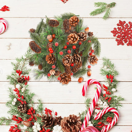 Zeyune 180 Pcs Christmas Pine Cones Holly Berry Craft Pine Branch Set Christmas Potpourri Bowl Filler Vase Filler Wreath Decorations Frost Berry Assorted for DIY Home Tree (Natural,Pine Cone)
