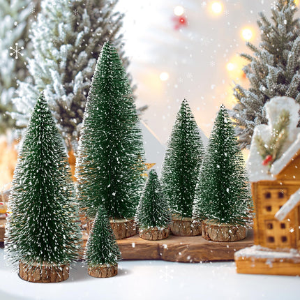 hatisan 6pcs Mini Christmas Trees Decorations - Small Bottle Brush Trees, Artificial Tabletop Christmas Tree for Indoor Outdoor Home Room Party