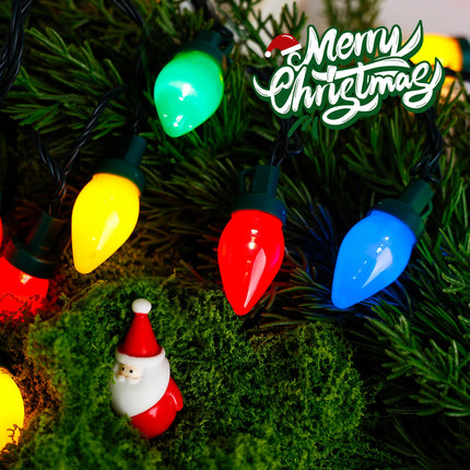 C7 Bulbs Classic Christmas Lights - 50 LED 31ft Strawberry String Light - Extendable 8 Modes Funtion with Timer Fairy Lighting for Outdoor, Indoor, Party, Home, Tree Decorations