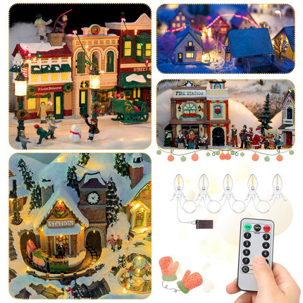 Retisee 2 Pcs Christmas Accessory Cord with 5 C7 LED Light Bulbs and Outlet 9.84 ft Christmas Village Light Accessory Cord with Remote Control for Christmas Village Houses Craft Decoration