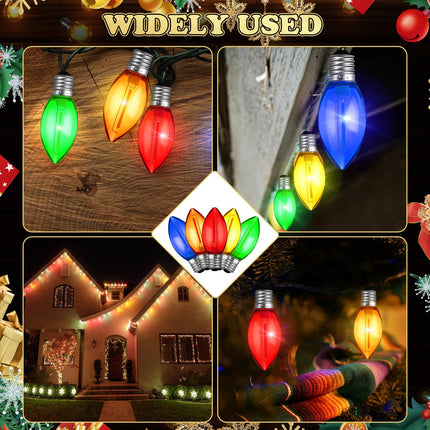 Retisee 100 Pcs C9 Replacement Bulbs Bulk Colorful C9 Bulbs C9 Christmas Lights Replacement Bulbs Light Bulbs 1W C9 LED Bulb C9/E17 Candelabra Base for Christmas Tree Patio Outdoor String Light