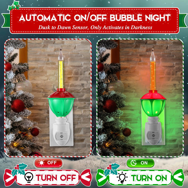 Feekoon 6 Pack Christmas Bubble Night Light with Dusk to Dawn Sensor, Traditional Multi Color Bubble Fluid Lights, Christmas Bubble Night Light Plug into Wall for Home Bedroom Party Wall Decor