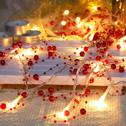 Mudder 30 LEDs Christmas Fairy Lights with Mistletoe Decoration Berry Beaded Garland for Christmas Home Indoor Decor (Red)
