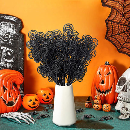 Curly Tree Picks and Sprays Twigs Glitter Stem, 36 PCS Artificial Stem Picks Ornaments 12 Inch Decorative Candy Shape Sticks for Wedding Party Home Decor Vase Fillers(Black)