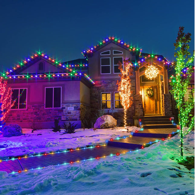 JMEXSUSS Solar Christmas Rope Lights, 2 Pack 100 LED IP 65 Solar Rope Lights Outdoor Waterproof, 33ft 8 Modes PVC Tube Solar Christmas Lights for Christmas Xmas Fence Walkway Path (Multicolor)