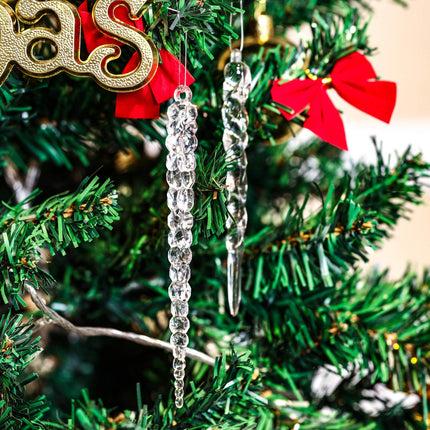 Blulu 24 Pieces Clear Icicle Ornaments Plastic Icicle for Christmas Holiday Tree or Wedding Decoration 5 Inch and 5-9/10 Inch