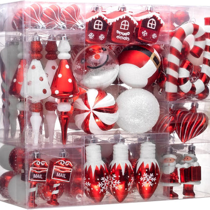Valery Madelyn Christmas Ornaments Set, 155ct Red and White Shatterproof Christmas Tree Decorations Set, Traditional Red and Silver Decorative Hanging Ball Ornaments Bulk for Xmas Holiday Decor