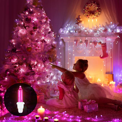 Mudder 100 Pieces 2.5V Replacement Christmas Tree Light Bulbs 50/100/150/200 Count Mini Incandescent Wire String Lights Replacement Bulbs for Xmas Tree Decoration (White Base with Pink Bulb)