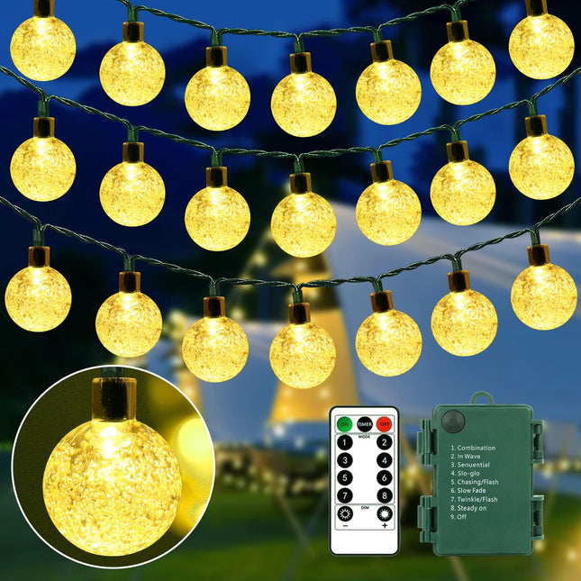 Battery Operated String Lights Outdoor - 39Ft 80 LED Battery Powered Outdoor Lights with Remote, 8 Modes Globe Battery String Lights Outdoor Battery Lights for Camping Tent Patio Porch Outside Decor