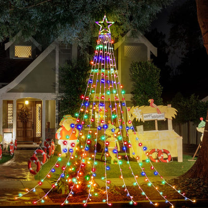 Outdoor Christmas Decorations Star String Lights, 317 LED 11.5 ft Waterfall Tree Lights with 8 Memory Lighting Modes&Timer Christmas Star Lights for Yard Indoor, Festival, Party, Christmas Decorations