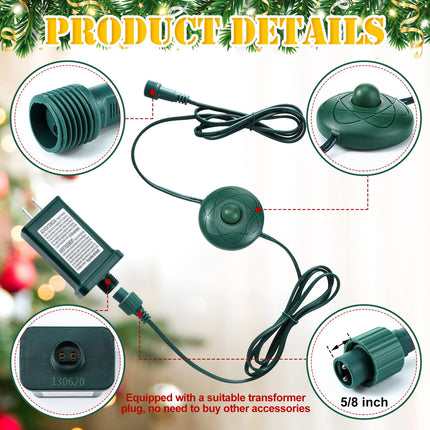 6 ft Power Cord with UL Certification LED Transformer 8 Light Modes for Christmas Tree Light Raintight Foot Switch 5/8 Inch Plug Compatible Replacement Holiday Light Connector for LED String Holiday