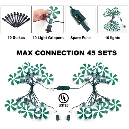 Christmas Lollipop Pathway Lights for Garden Christmas Decoration Green and White,10 LED String Path Sidewalk Lights with Stakes for Outdoor Lawn, Garden, Yard, Sidewalk