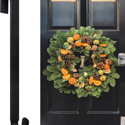 Myfolrena Wreath Hanger Adjustable Door Hanger Wreath Hanger for Front Door 15-24inch,Over The Door Wreath Hanger, Hold Up 20lb (Black-1 Pack)