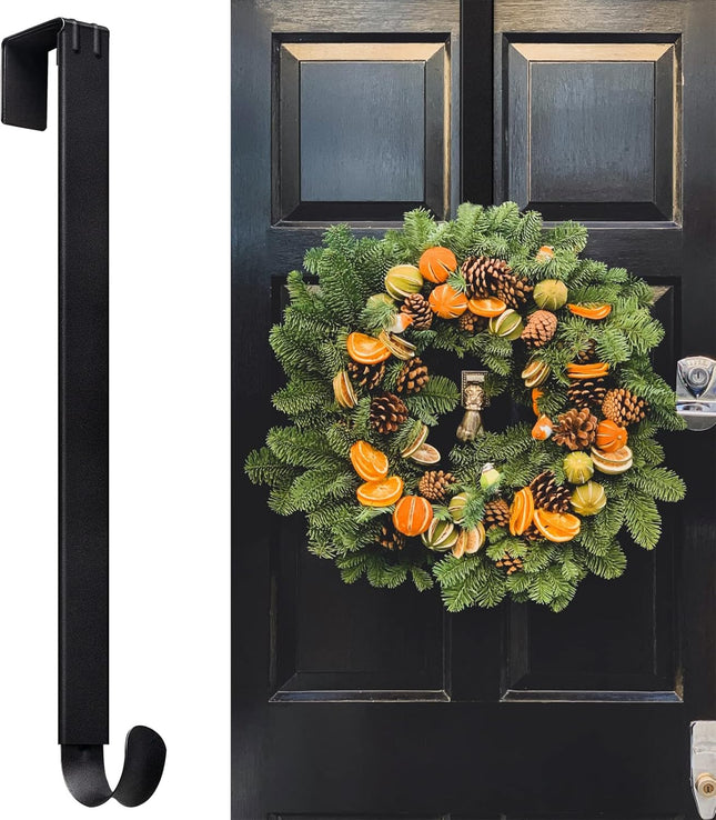 Myfolrena Wreath Hanger Adjustable Door Hanger Wreath Hanger for Front Door 15-24inch,Over The Door Wreath Hanger, Hold Up 20lb (Black-1 Pack)