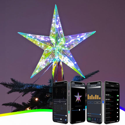 Christmas Star Tree Topper, 10” 50LEDs Smart Lighted Christmas Tree Topper RGB Treetop App Control USB Powered Xmas Music Sync Tree Top for Christmas Tree Holiday