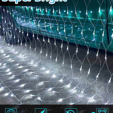 9.8ft x 6.6ft Christmas Net Lights, 200 LED Net Lights with 8 Modes, Connecable, Timer, Waterproof Halloween Lights Outdoor Bush Mesh Lights for Home Garden Wedding Xmas Decorations - Cool White