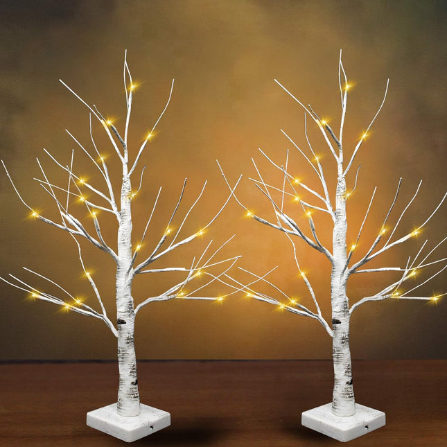 Joiedomi 2 Pack 24" LED Birch Tree, Battery Operated Warm White Tabletop Tree with Timer Light Jewelry Holder Decor for Christmas Thanksgiving Home Party Wedding