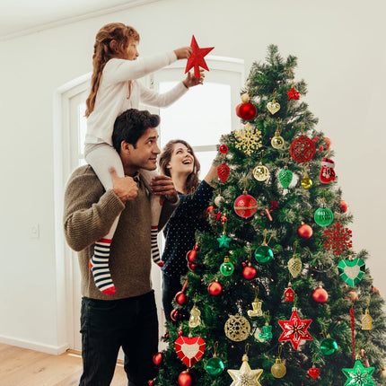 Garma Christmas Balls Ornaments Set, 145Pcs Christmas Tree Garland Red Green Gold Shatterproof Plastic Decorative Baubles for Xmas Tree Hanging Balls Decorations Kit for Holiday Party Seasonal Decor