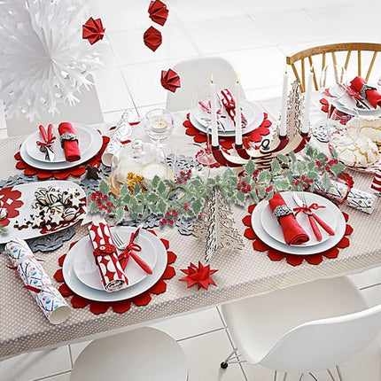 2Pcs 7.87ft Red Berry Christmas Garland with Green Leaves Wired Artificial Holly Berry Garland Xmas Decorations for Indoor Outdoor Fireplace Mantle Stairs Table Winter Year Holiday Decor
