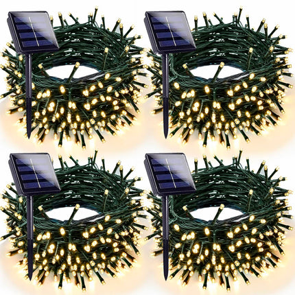 4pk Warm White Solar Christmas Lights Outdoor Waterproof, 400LED 132FT Solar Powered LED String Lights Green Wire with 8 Modes, Solar Fairy Lights for Xmas Tree Party Wedding Garden Fence Decorations