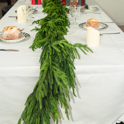 6FT Christmas Garland Norfolk Pine Garland Christmas Greenery Garland for Mantle Table Stairs Indoor Outdoor Holiday Christmas Xmas Decor Decoration