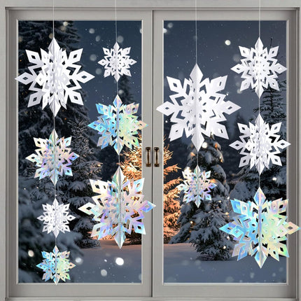 Christmas Snowflake Decorations Indoor, 24PCS 3D Paper Snowflakes Hanging Ornaments White Snowflake Garlands for Xmas Christmas Winter Wonderland Holiday Year Party Home Decorations