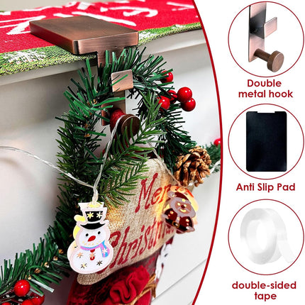 4 Pcs Christmas Stocking Holders, Mantle Weighted Christmas Stocking Hanging Hooks Stocking Holder with Double Sided Tape -Each Mantle Holder Has Two Hooks for Dual Purpose (Vintage Bronze-4 Pcs)