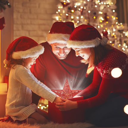 Christmas Star Tree Topper - Lighted with 6 Projection Modes Built-in Festive LED Rotating Lights Holiday Xmas Party Decoration for Christmas Trees（Red）