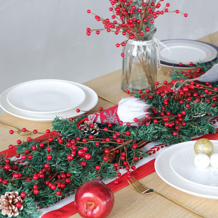ZIFTY 15Pcs Artificial Holly Berry Stem, 16.5 Inch Holly Berry Pick Decorative Wire Branch Sprays for Christmas Tree Decorations DIY Crafts Flower Arrangements Wedding Holiday Home Decor (Red)
