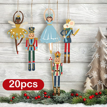 Weysat Christmas Nutcracker Decoration Set Nutcracker Ornaments for Tree Mini Princess Ballet Mouse King Soldier Figures for Xmas Tree Outdoor Party(Wood Vivid Style,20 Pieces)