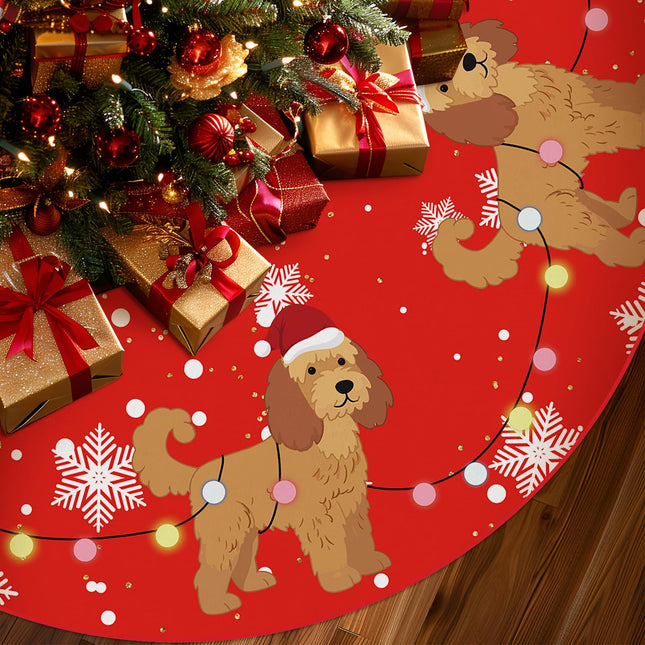 Christmas Tree Skirt Red Tree Skirts Golden Doodle Xmas Tree Skirt Tree Mat 48 Inch Dog Winter Christmas Decorations for Home