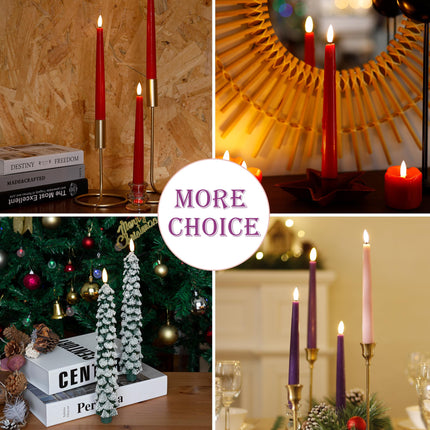 Christmas Tree Candles with 3D Wick, 11.4" Green Real Wax Flameless Taper Candles with Remote, Flickering LED Candles Xmas Candlesticks Battery Operated Candles for Home, Party Decor, 2 Pack