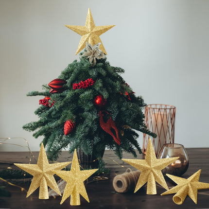Hiboom Mini Star Christmas Tree Topper 2.7inchx2inch Glittered Christmas Tree Star for Xmas Tree Party Decoration Holiday Outdoor Indoor Home Ornaments(Gold, 12 Pcs)