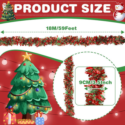 59 Feet Christmas Tinsel Garland Metallic Christmas Tree Garland Glitter Tinsel Twist Hanging for Christmas Tree Decorations, Indoor and Outdoor Christmas Garland Decorations(Red Green)