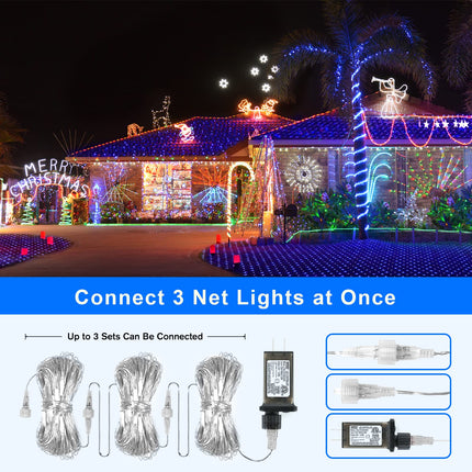 Blue Net Lights Outdoor - 360 LED Christmas Net Lights Plug in with Remote, 12 x 5ft Extendable 8 Modes Net Christmas Lights Waterproof for Bushes Gazebo Lawn Wedding Patio Garden Tree Decoration