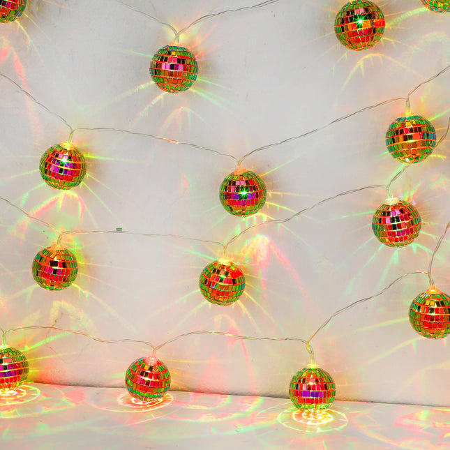 BBTO 9.84 ft Long LED Disco Ball Decorations 1.57 inch Mirror Disco Balls Ornaments Battery Operated Mini Disco Ball with String for 70s Disco Christmas Party Supplies(Gradient Color)