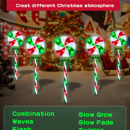 Lollipop Christmas Pathway Lights Outdoor Decorations, 80 LED Lighted Candy Cane Decorations with 8 Flickering Light Modes, Timer, Outdoor Christmas Decorations for Yard Walkway, 4 Pack 28 Inch
