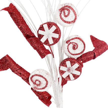 3Pcs Red and White Candy Picks Christmas Tree Decorations, 17.5" Spiral Curly Stems for Xmas Tree Topper Vase Filler Branches Holiday Home Office Party Decorations (Red White)