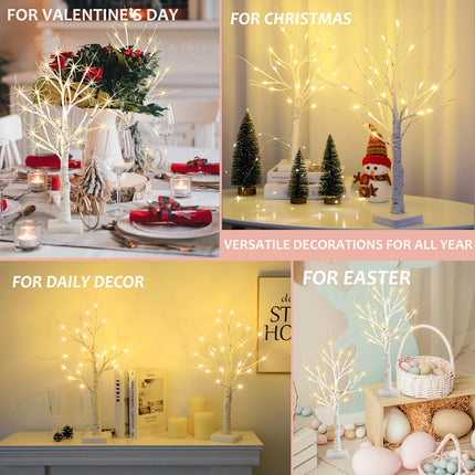 Birch Tree with LED Lights for Christmas Decor, Battery Operated/USB Powered Lighted Birch Tree, 2FT Warm White Artificial Light up Christmas Tree for Indoor Table Fireplace Decoration(Timer, 2 Pack)