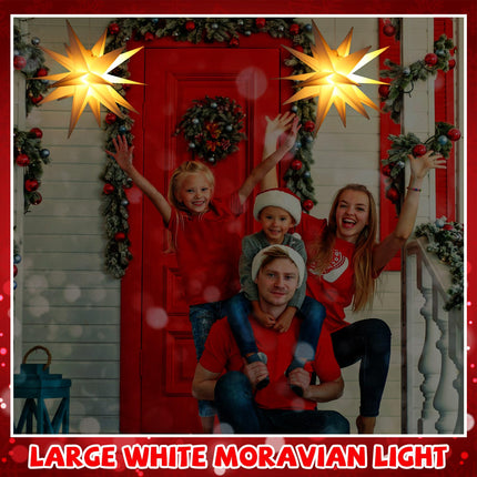 2 Pcs 23 Inch Large White Moravian Star Shaped Light LED Christmas Light 3D Star Lantern Hanging Star Decorations for Xmas Tree Topper Holiday Courtyard Outdoor Ornaments(Simple Style)