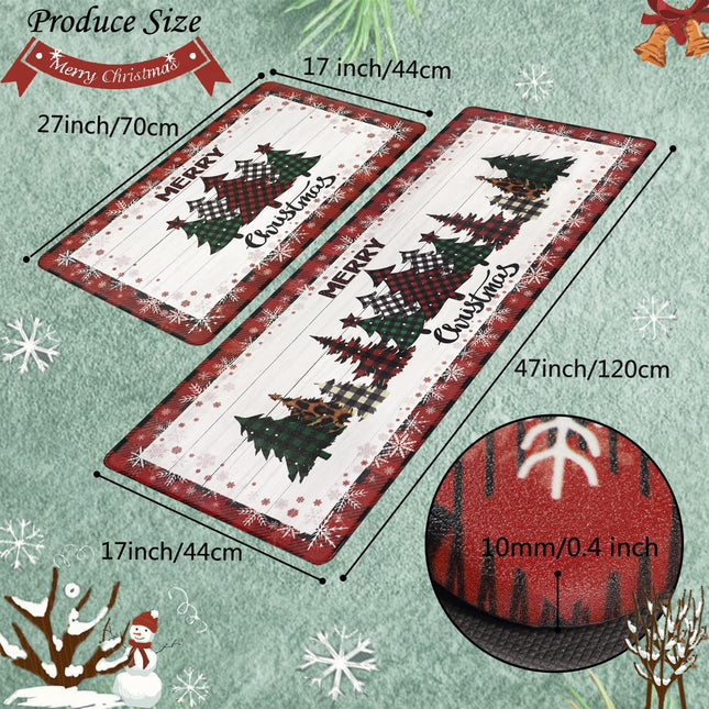 Homcomoda Christmas Tree Kitchen Mats 2 Piece Set Non Slip Waterproof Kitchen Rugs and Mats Anti Fatigue Cushioned Kitchen Floor Mats Farmhouse Xmas Comfort Standing Mat for Floor Kitchen Sink Laundry