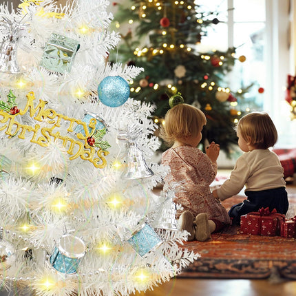 Small White Christmas Tree, 24 Inch/2ft Artificial Mini Table Top Christmas Tree, Tabletop Christmas Tree with Star, Ball Ornaments for DIY Christmas Decorations