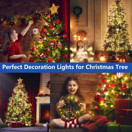 Decute 300LED Christmas String Lights Outdoor Waterproof 105FT UL with End-to-End Plug 8 Modes, Warm White Indoor Starry Fairy Lights for Christmas Tree Patio Garden Wedding Party Decor
